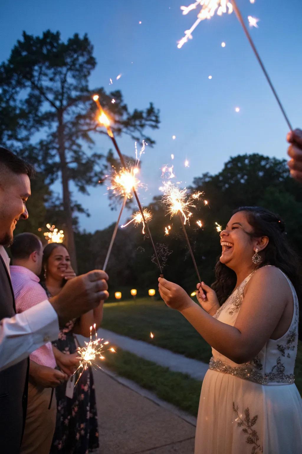 Sparklers create a magical atmosphere as the new year begins.