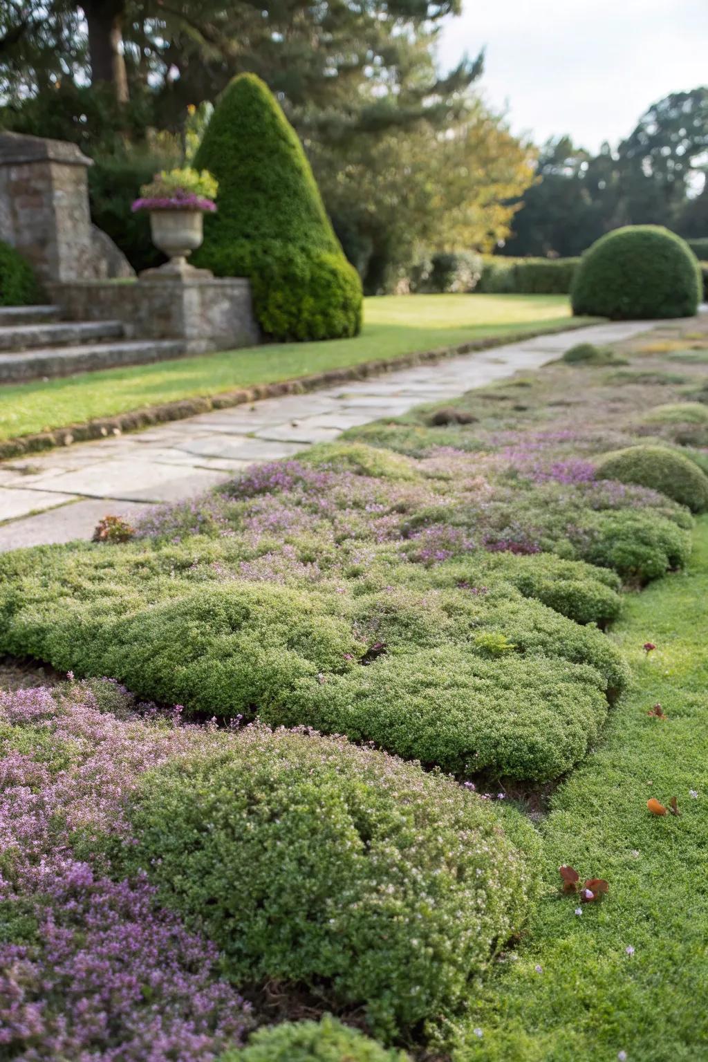 A gorgeous, low-maintenance ground cover of creeping thyme.