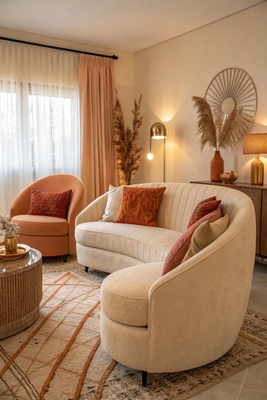 Rounded furniture encourages comfort and fluidity.