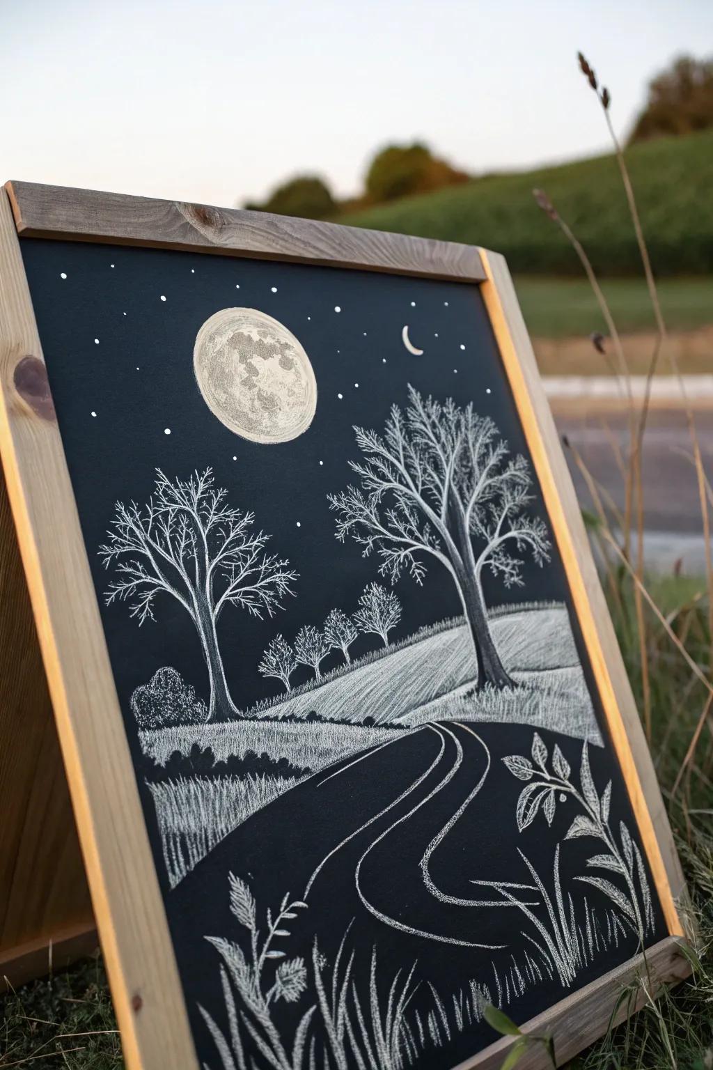 A harvest moon whiteboard vista capturing the tranquility of fall evenings.