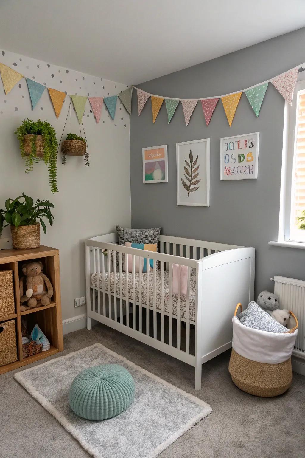 A flexible nursery featuring soft grey tones.