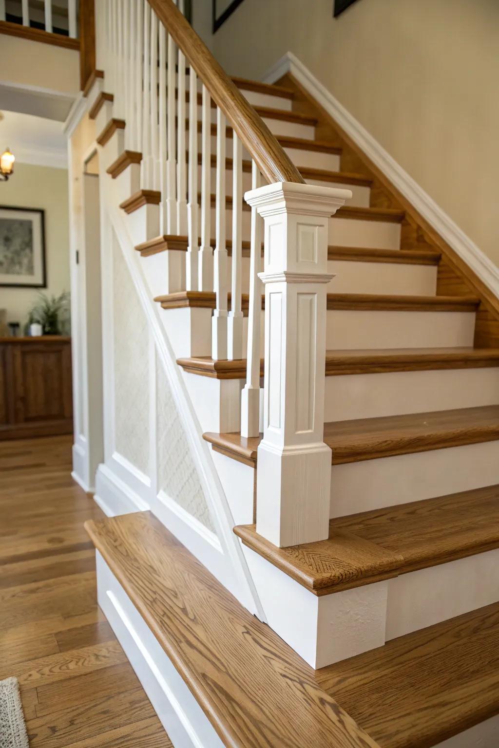 Opposing colors breathe new life into a traditional oak staircase.