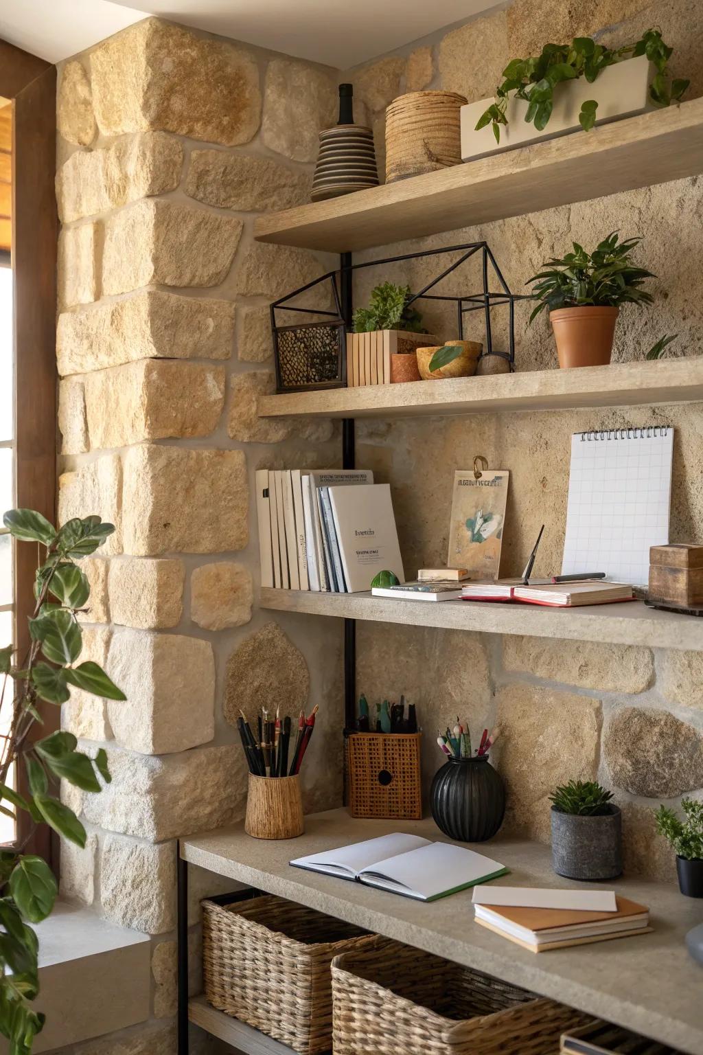 Indigenous rock ledges convey an earthy and singular ambiance to your vicinity.