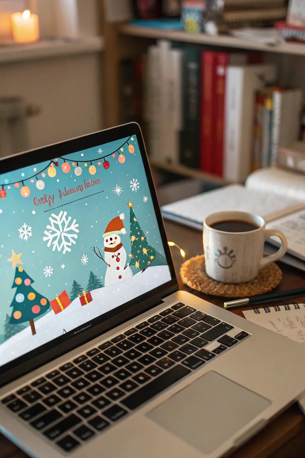 A holiday screensaver brings festive cheer to your digital space.