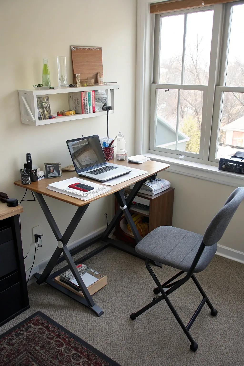 Switch between sitting and standing with an adjustable desk.