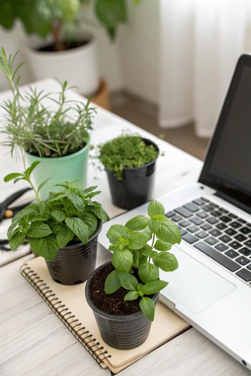 With tiny herb pots, you can add fragrance and freshness.