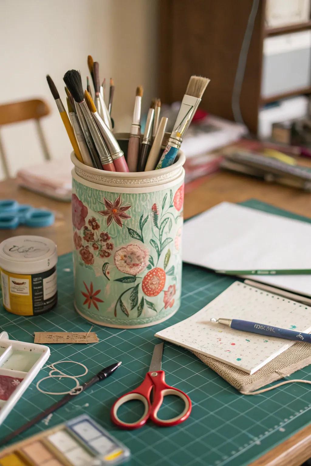 Organize your crafting material with vintage vessel flair.