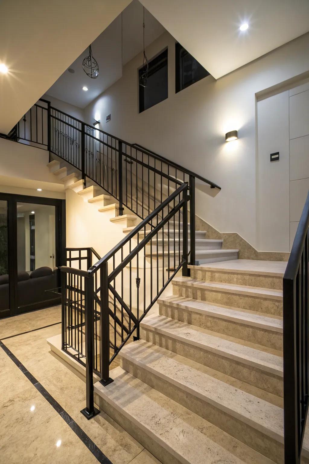 Charcoal barriers against light steps for a striking contrast.