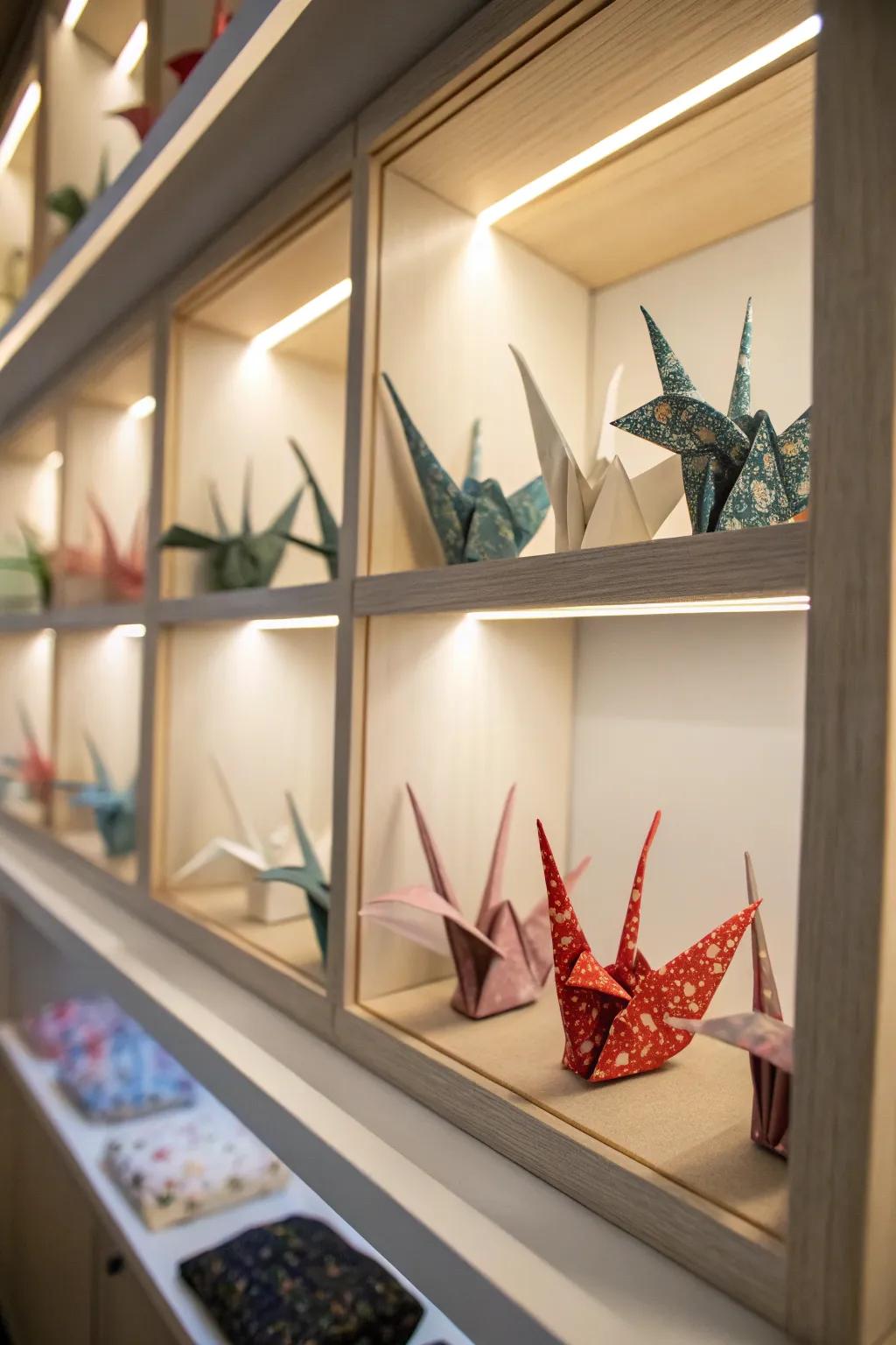 Crane showcase enclosure for a shielded display.