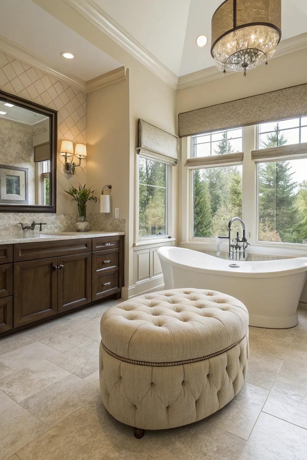 An elegant ottoman elevating bathroom luxury