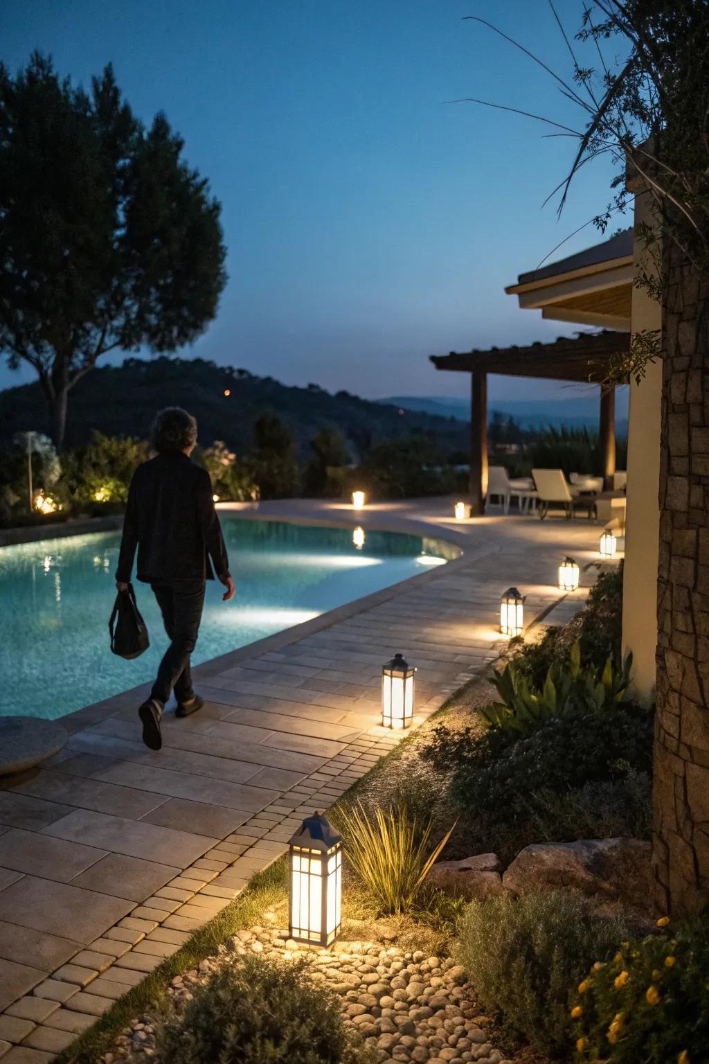 Motion sensor lights deliver security and light up paths as needed.