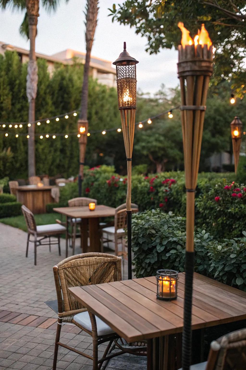 With torches, you may infuse your backyard with a tropical vibe.