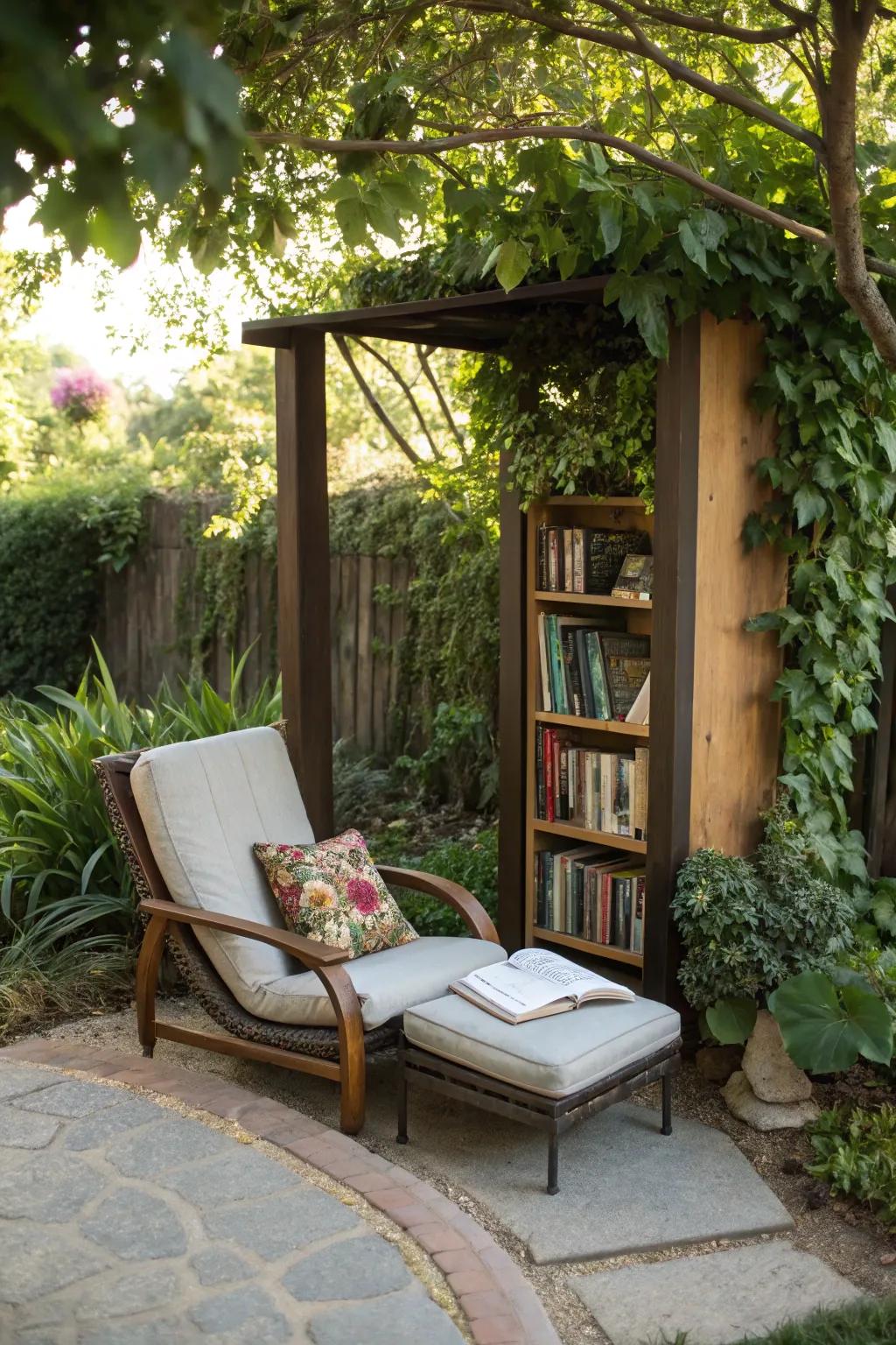 A snug perusing corner is a perfect escape within your outdoor sanctuary.