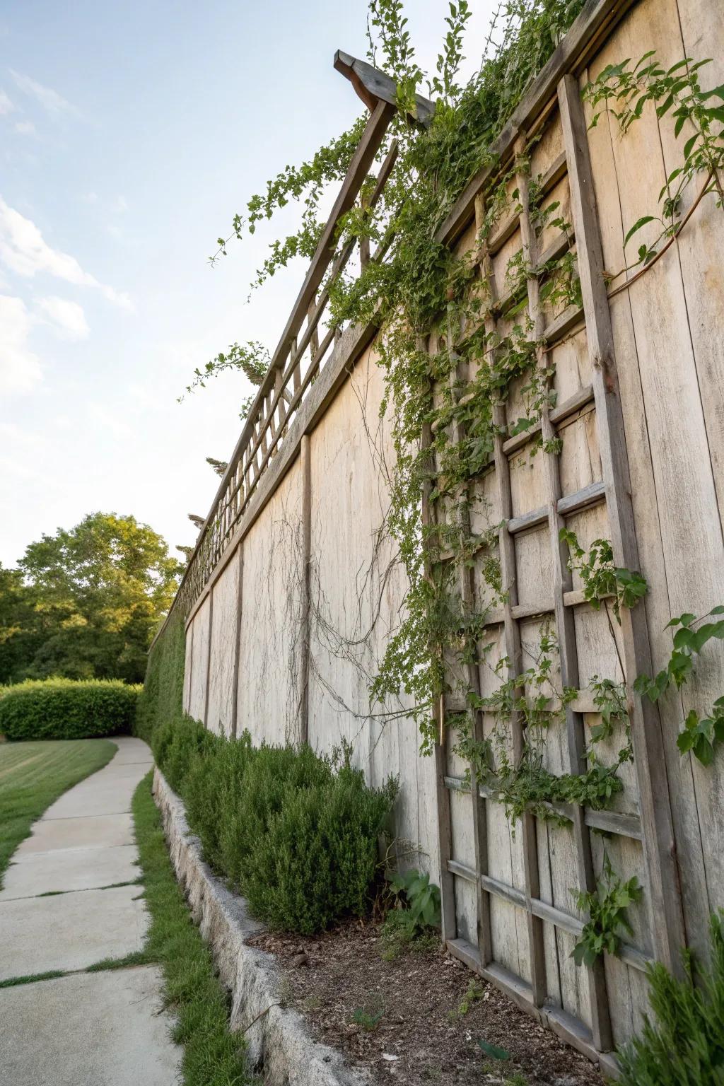 Trellises and vines provide both seclusion and beauty.