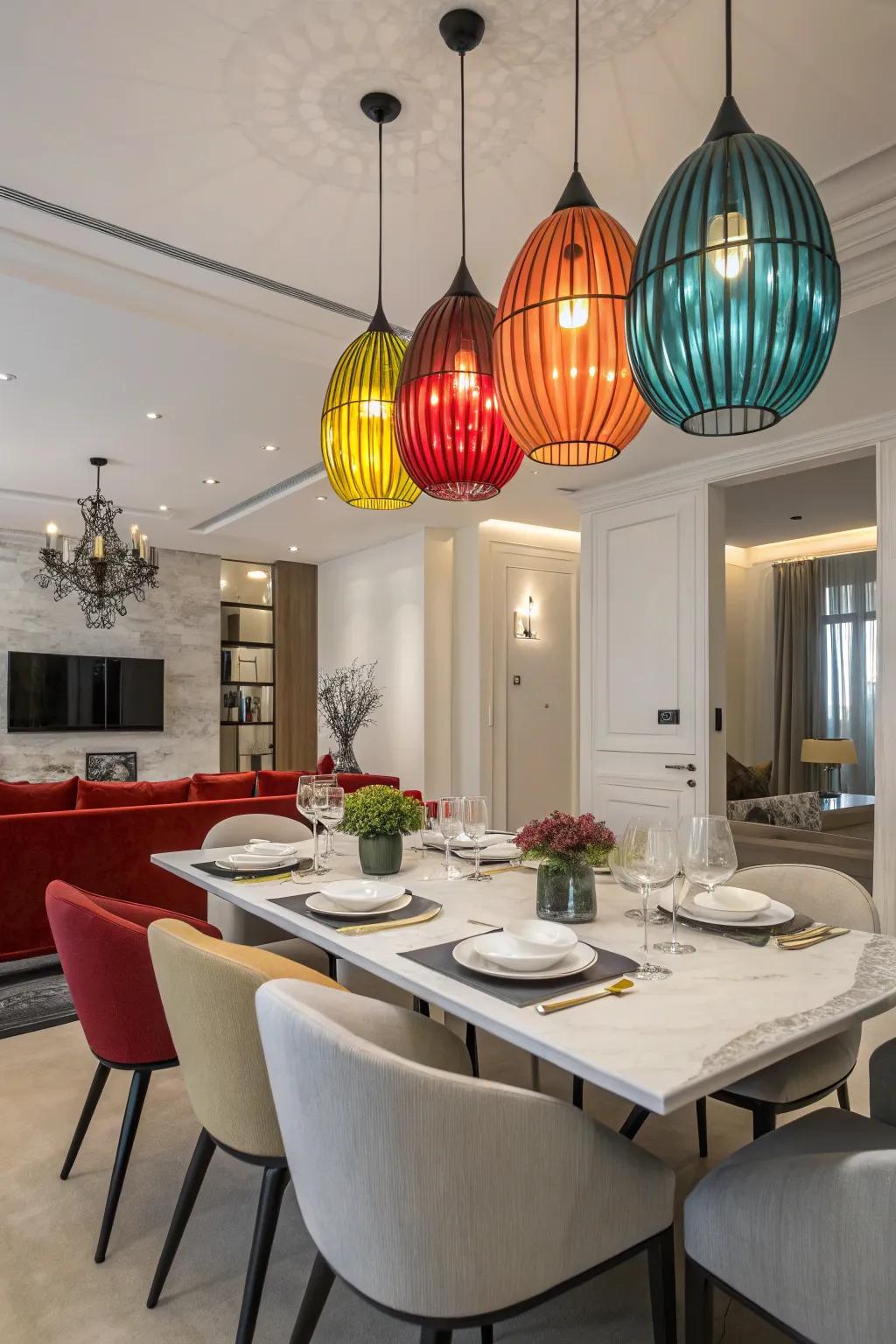 Intense hues in lighting can energize and alter the area.