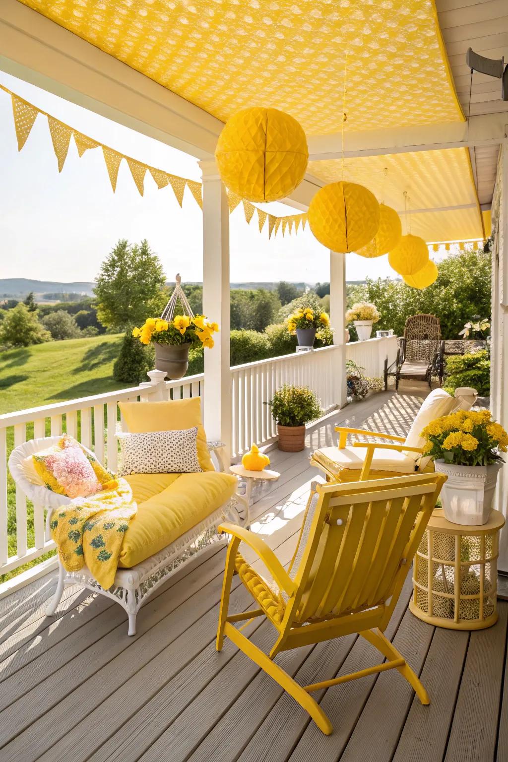 A deck with radiant gold highlights, bringing brightness and joy to the outdoor space.