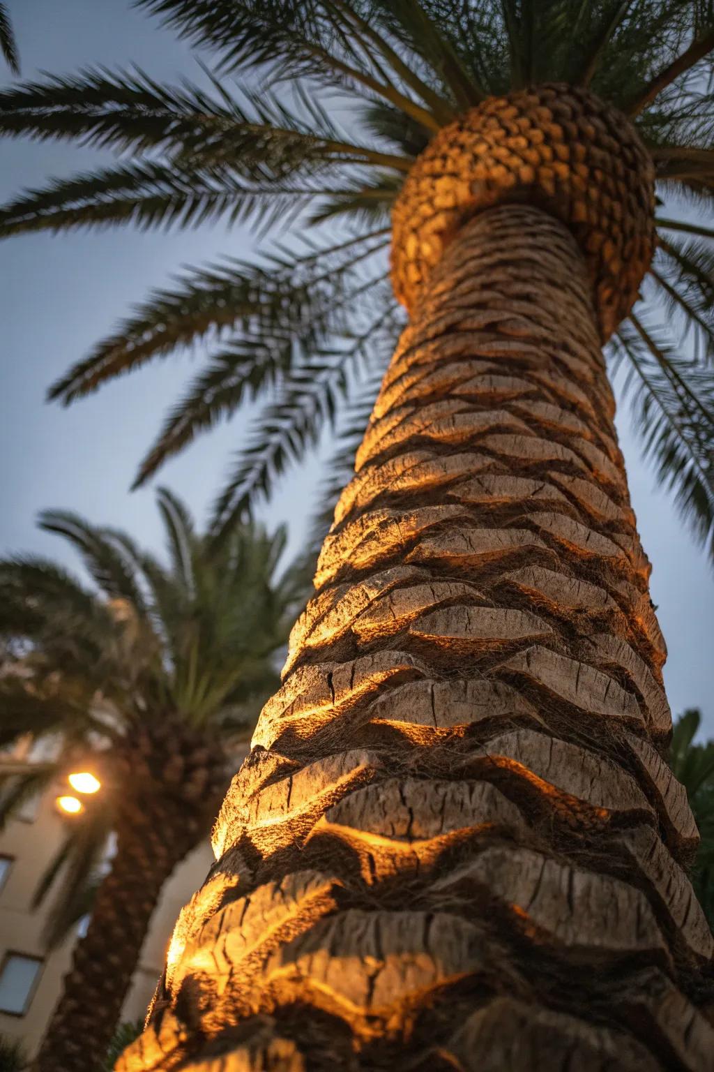 Display the beauty of palm textures using targeted lighting.