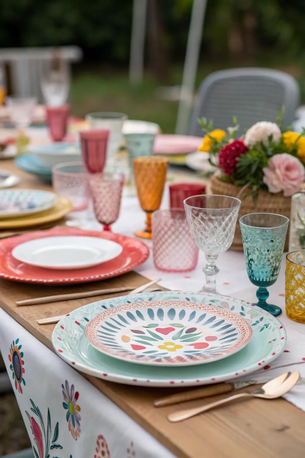 Eclectic table settings adding a unique flair to the party table