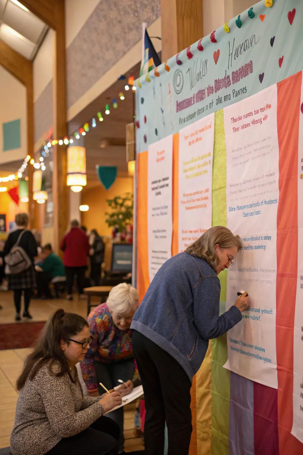 An interactive message board banner for community involvement.