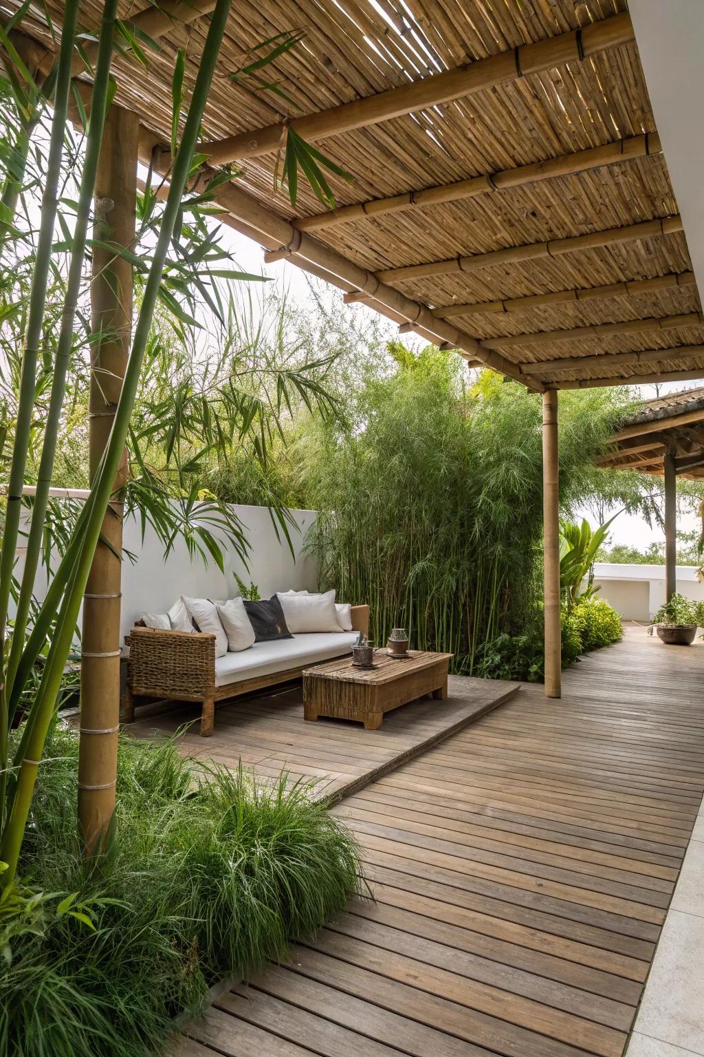 Cane and reed baldachins supply a tropical essence and shelter.