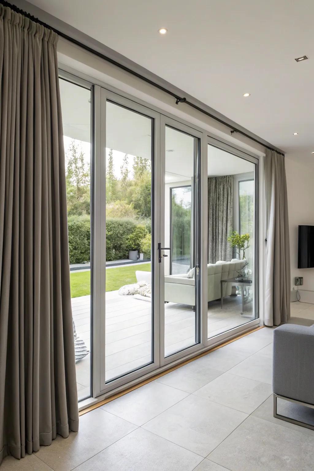 Rail systems provide a sleek and modern solution for large patio doors.