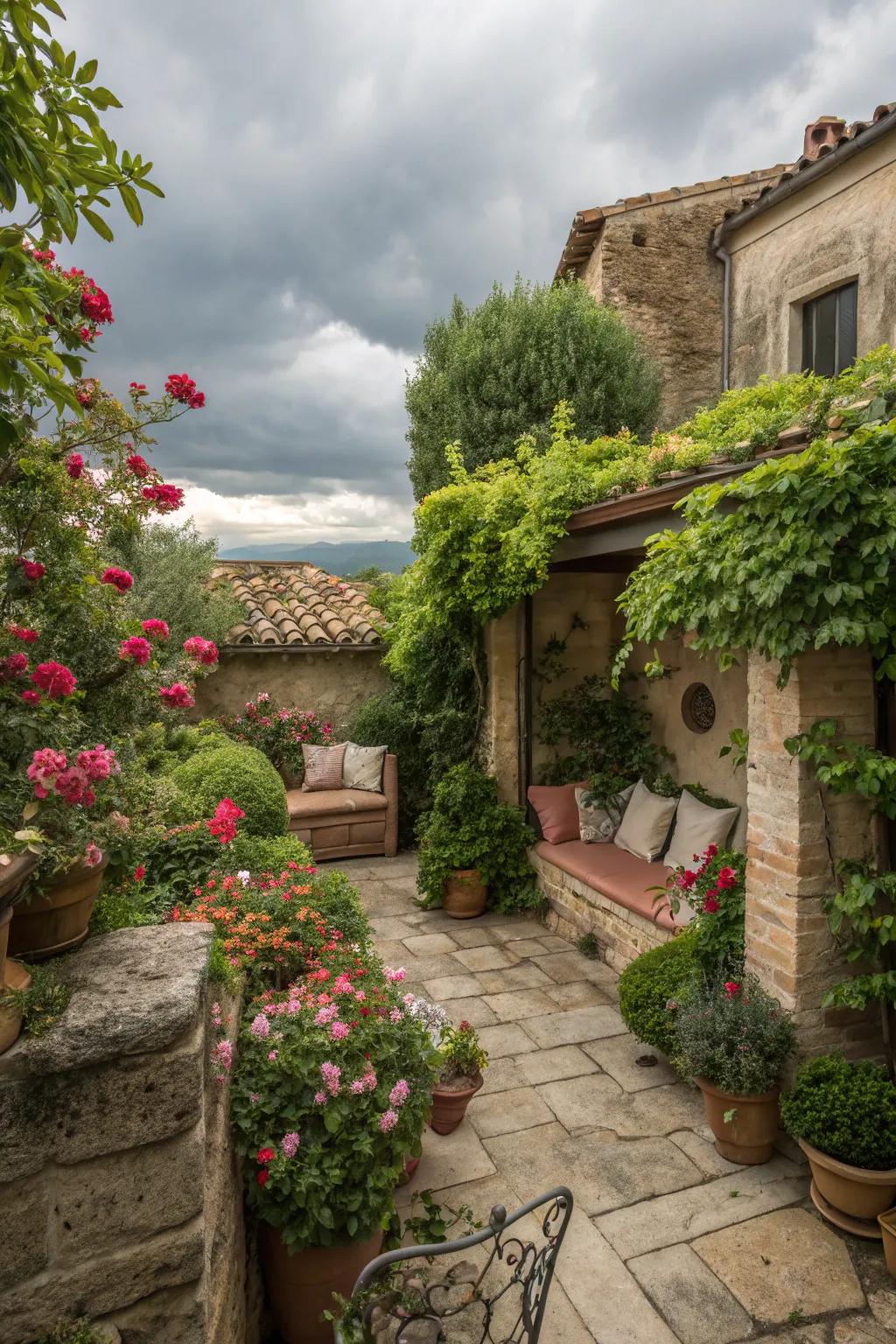 A secluded garden retreat provides a perfect hideaway.