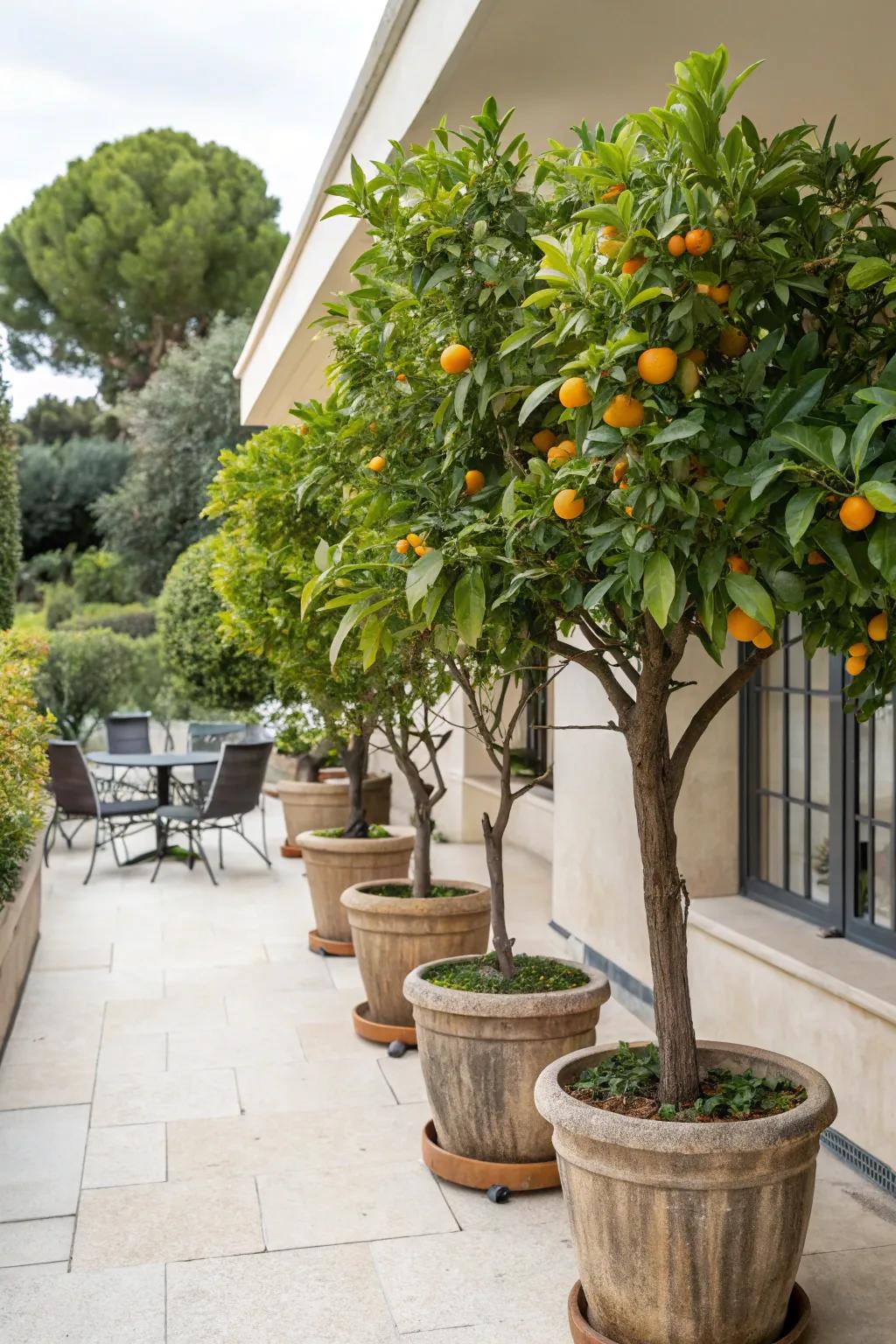 Enjoy beauty and bounty with potted citrus trees.