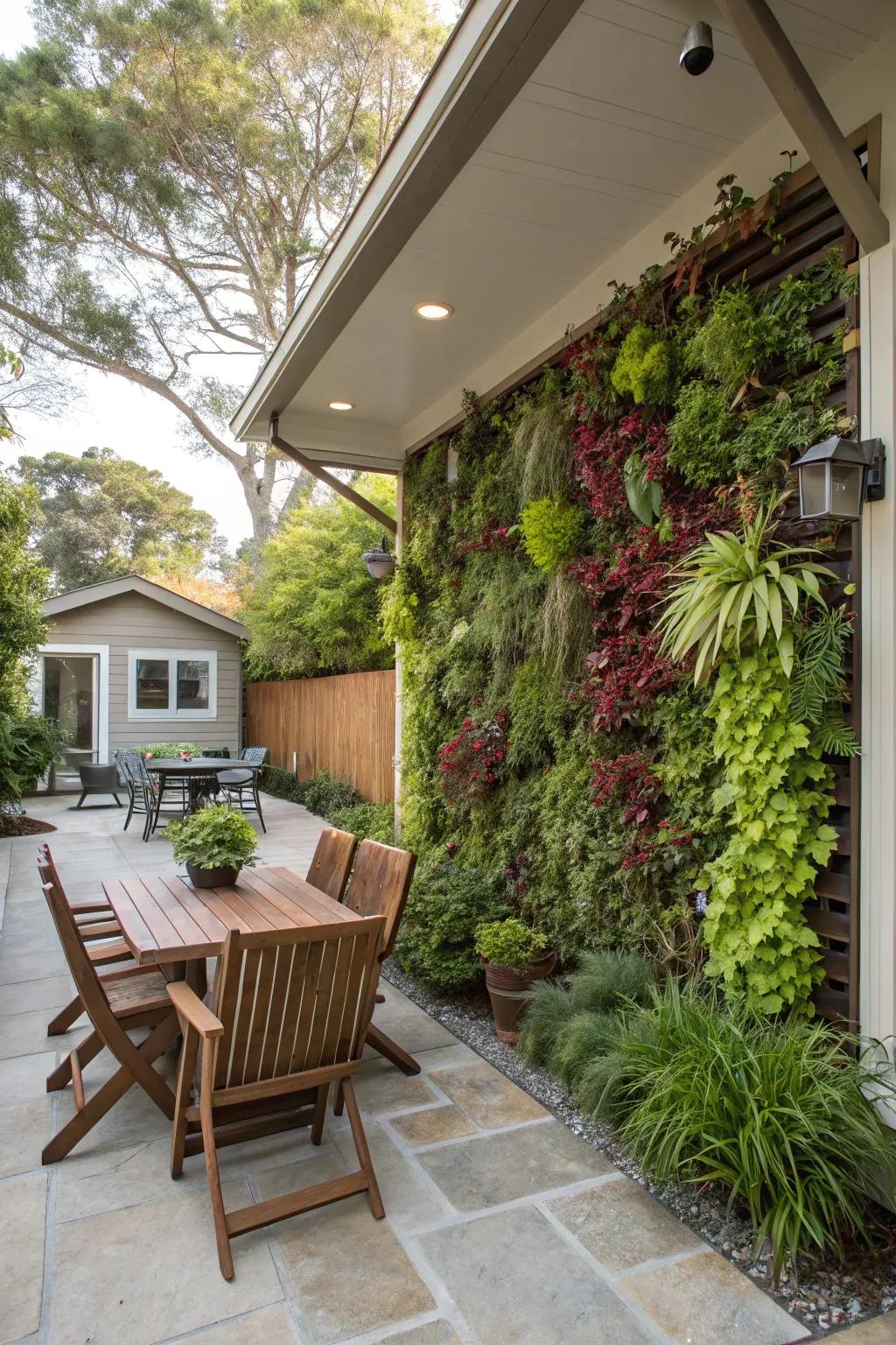 Living walls bring greenery and subtle shade to your patio.