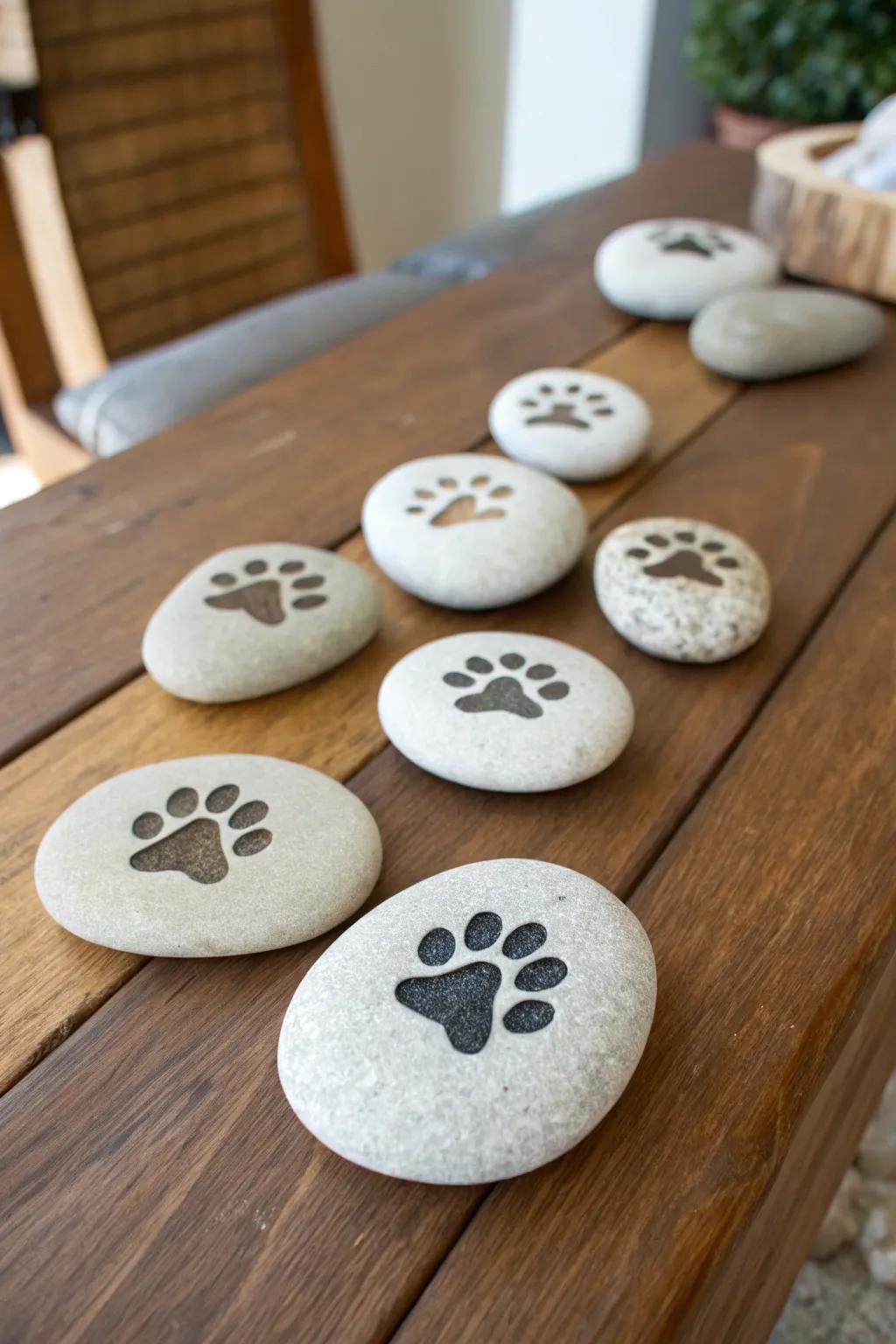 Pocket gems with etched pet paw prints.