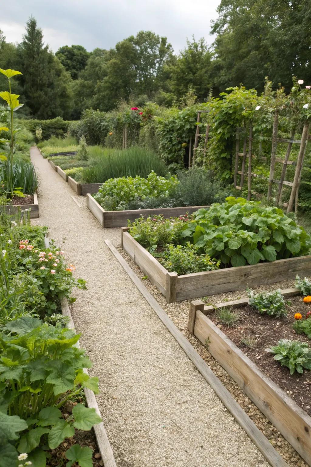 Useful and slick walkways around raised beds.