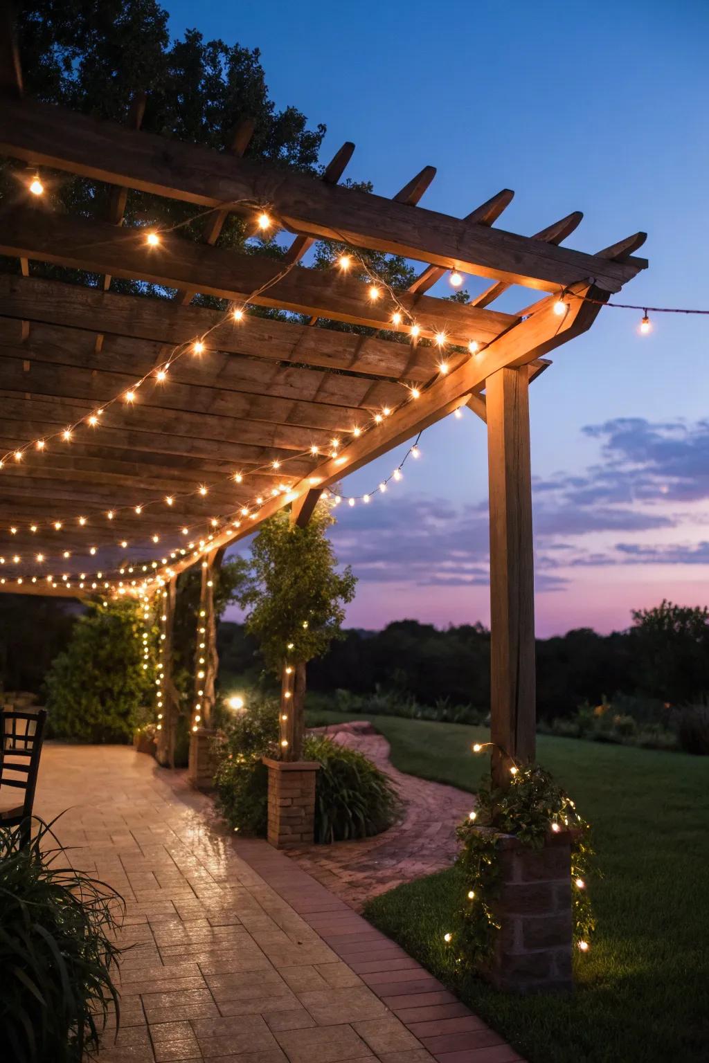 Fairy lights add a magical touch to your arbor at night.