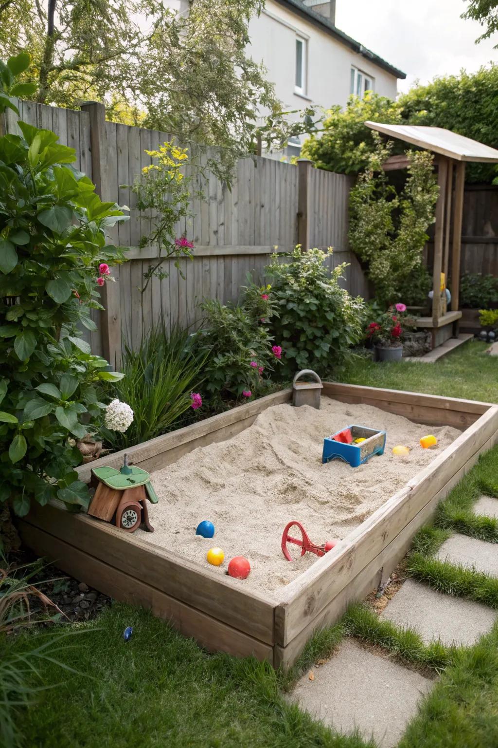 A pet sand area offers a safe spot for dogs to satisfy their digging urges.