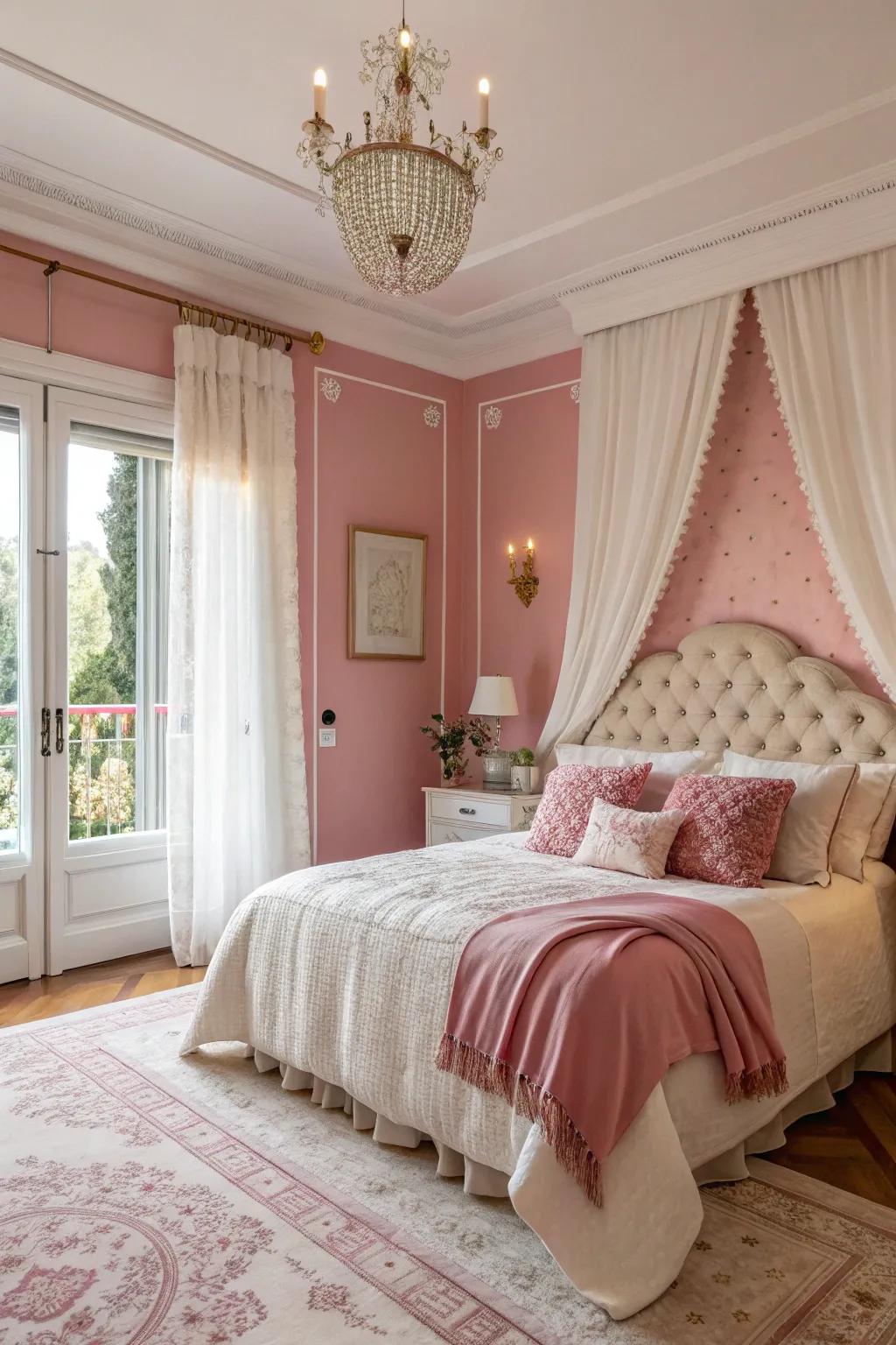 Strawberry cream tones create a warm and inviting bedroom sanctuary.