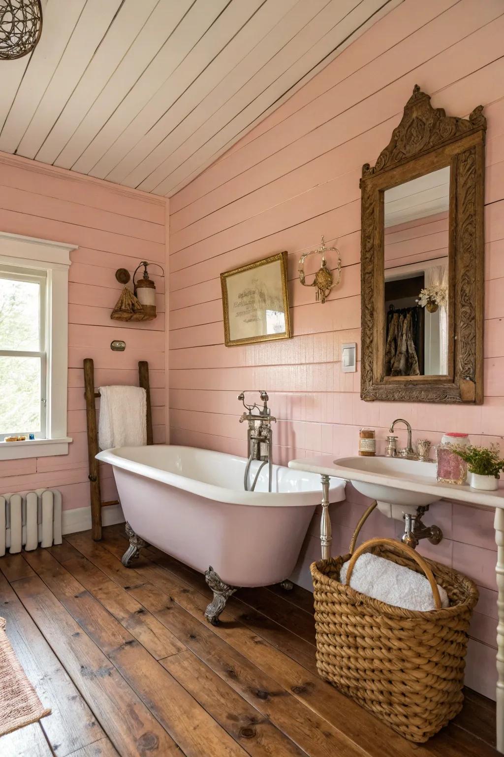 Rose shiplap walls bring rustic appeal.