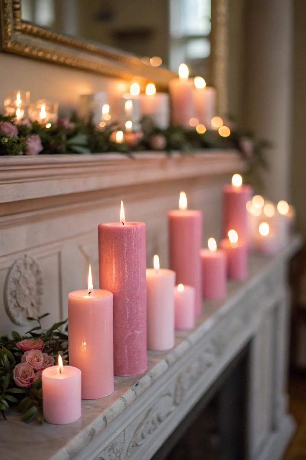 A warm, inviting ambiance with pink candles.