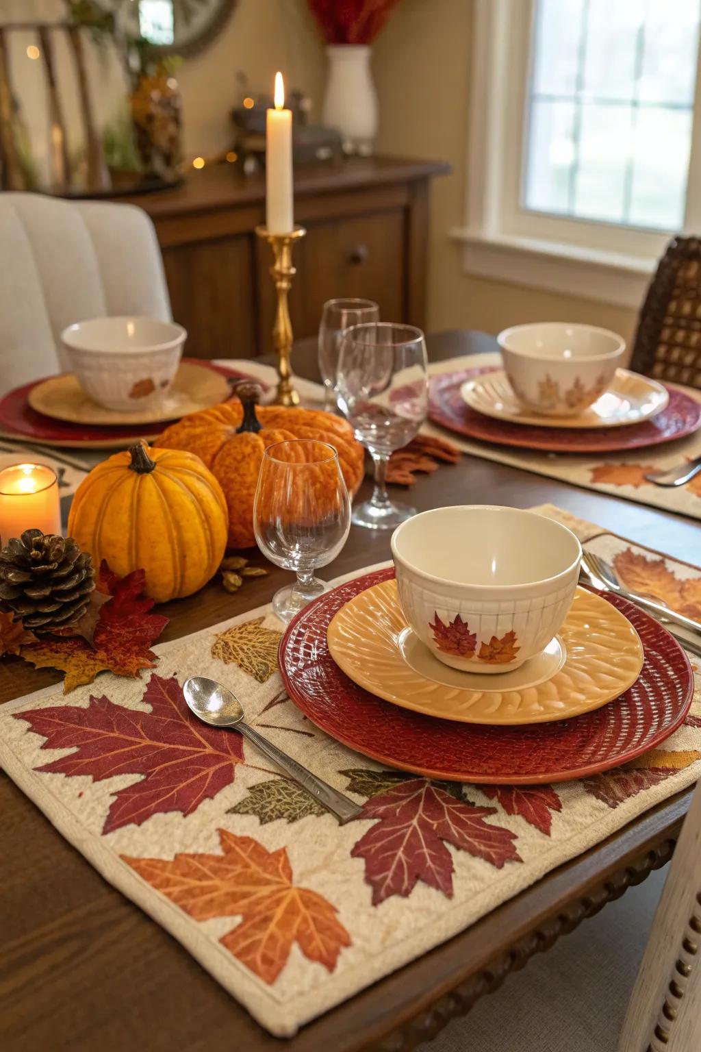 Seasonal placemats maintain your dining space's alignment with the current season.