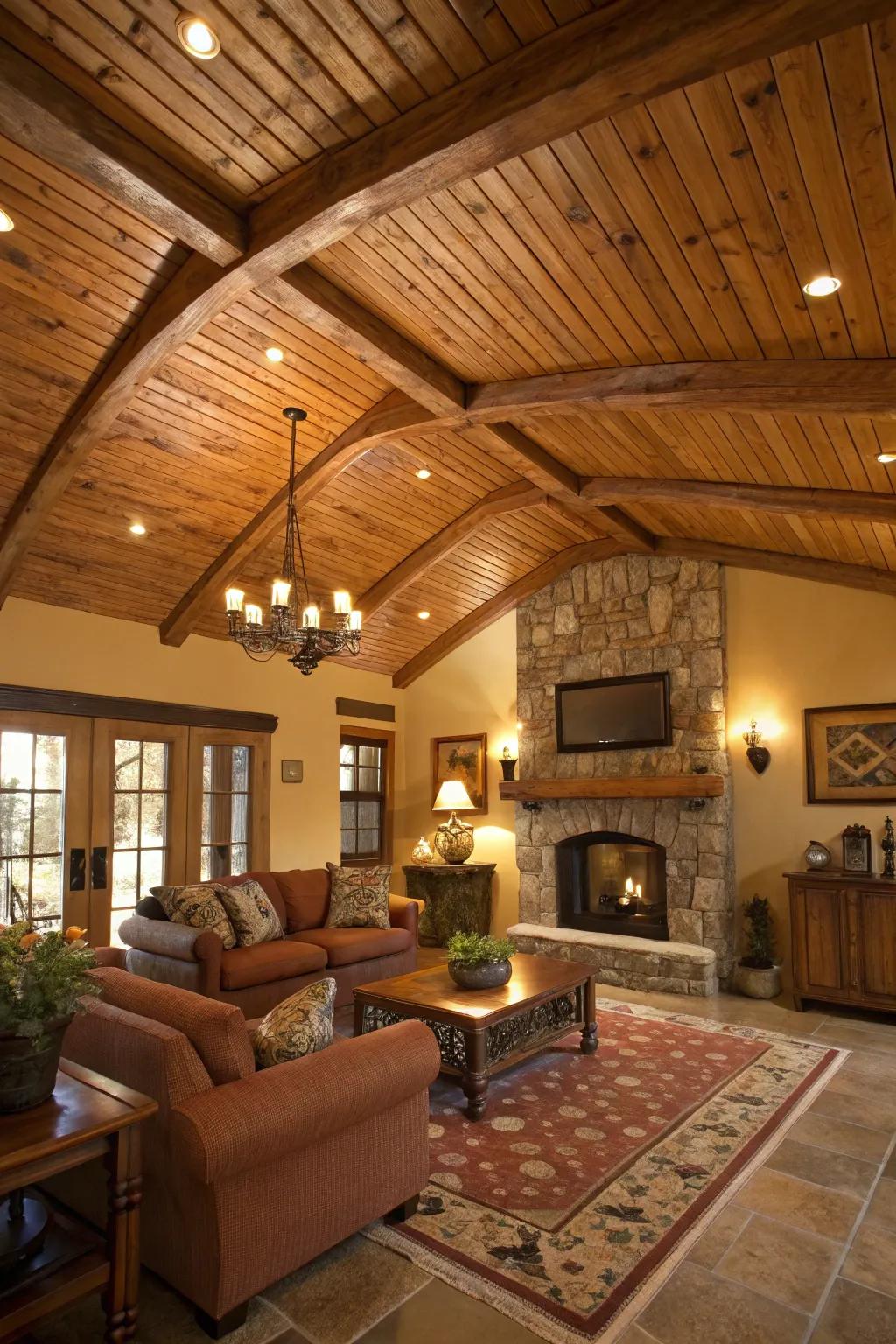 An all-natural timber finish on a plywood ceiling that brings warmth and elegance.