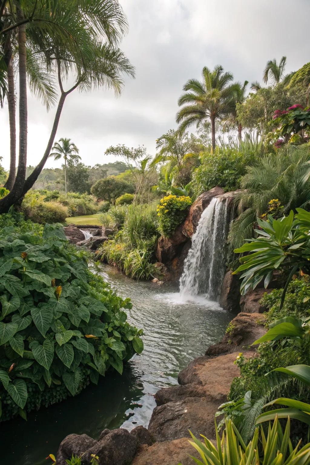 Transform your stream into an exotic escape through tropical flora and cascades.
