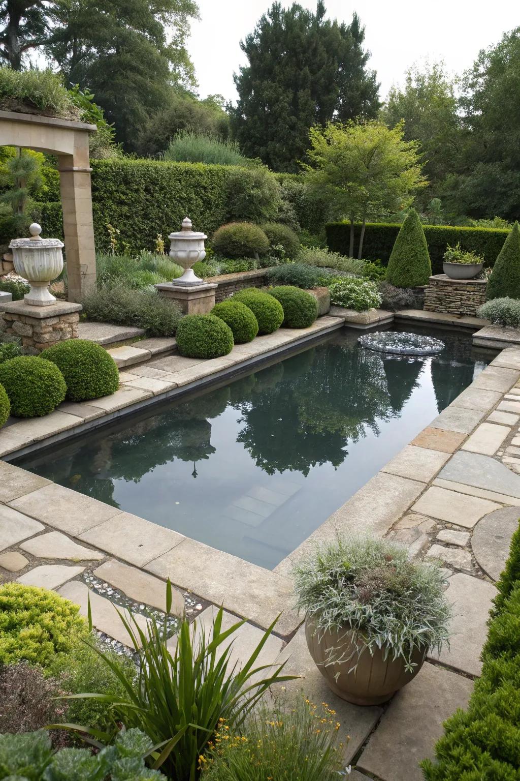 A pool pond featuring a sophisticated sunken design.