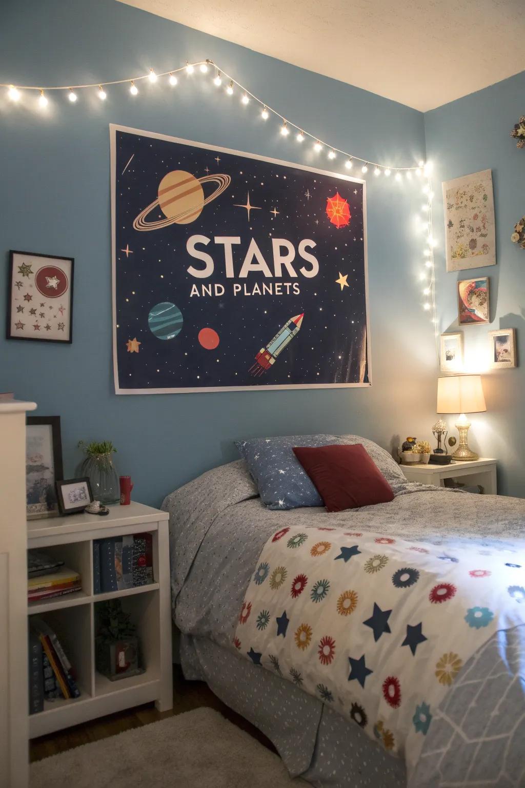 A celestial name poster conjuring a magical, dreamy bedtime atmosphere.