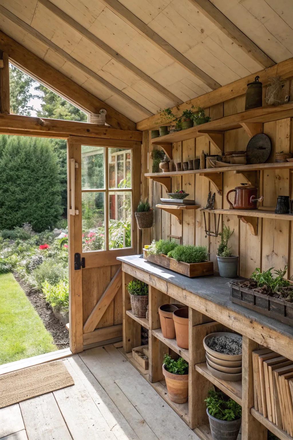 A potting shed with innovative repurposing.