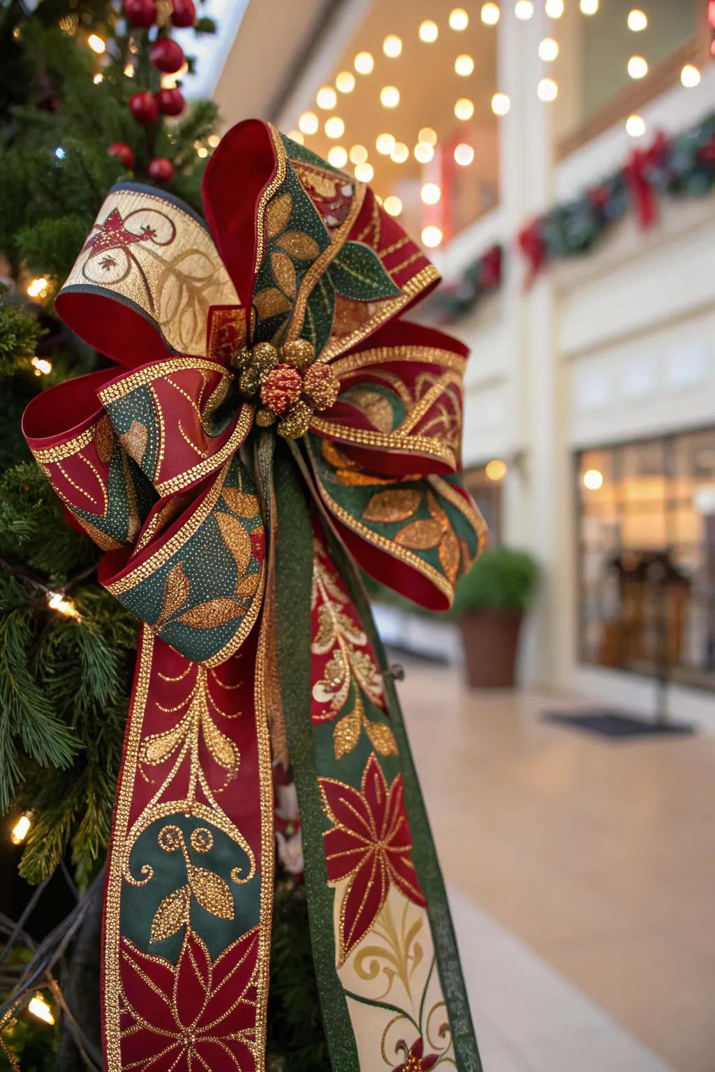 An intricate Christmas ribbon adds elegance.