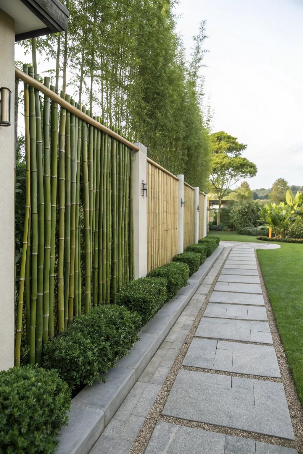 A cane screen offering a sustainable and fashionable boundary remedy.