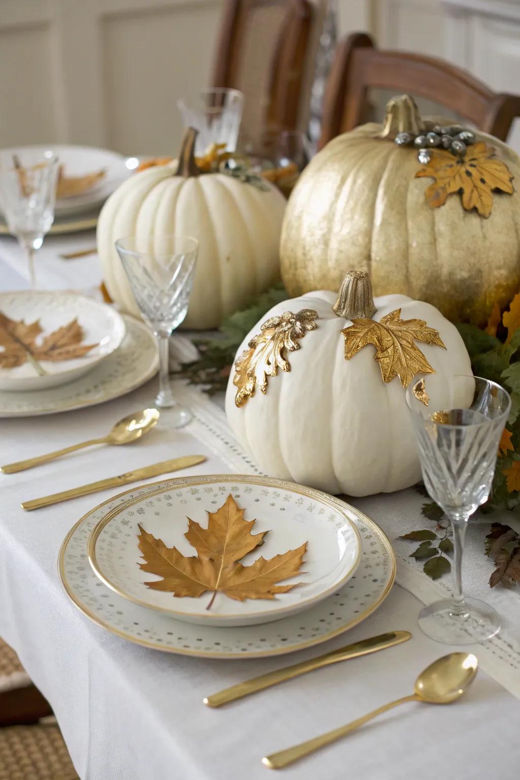 Introduce sophistication with lavish metal-plated pumpkins.