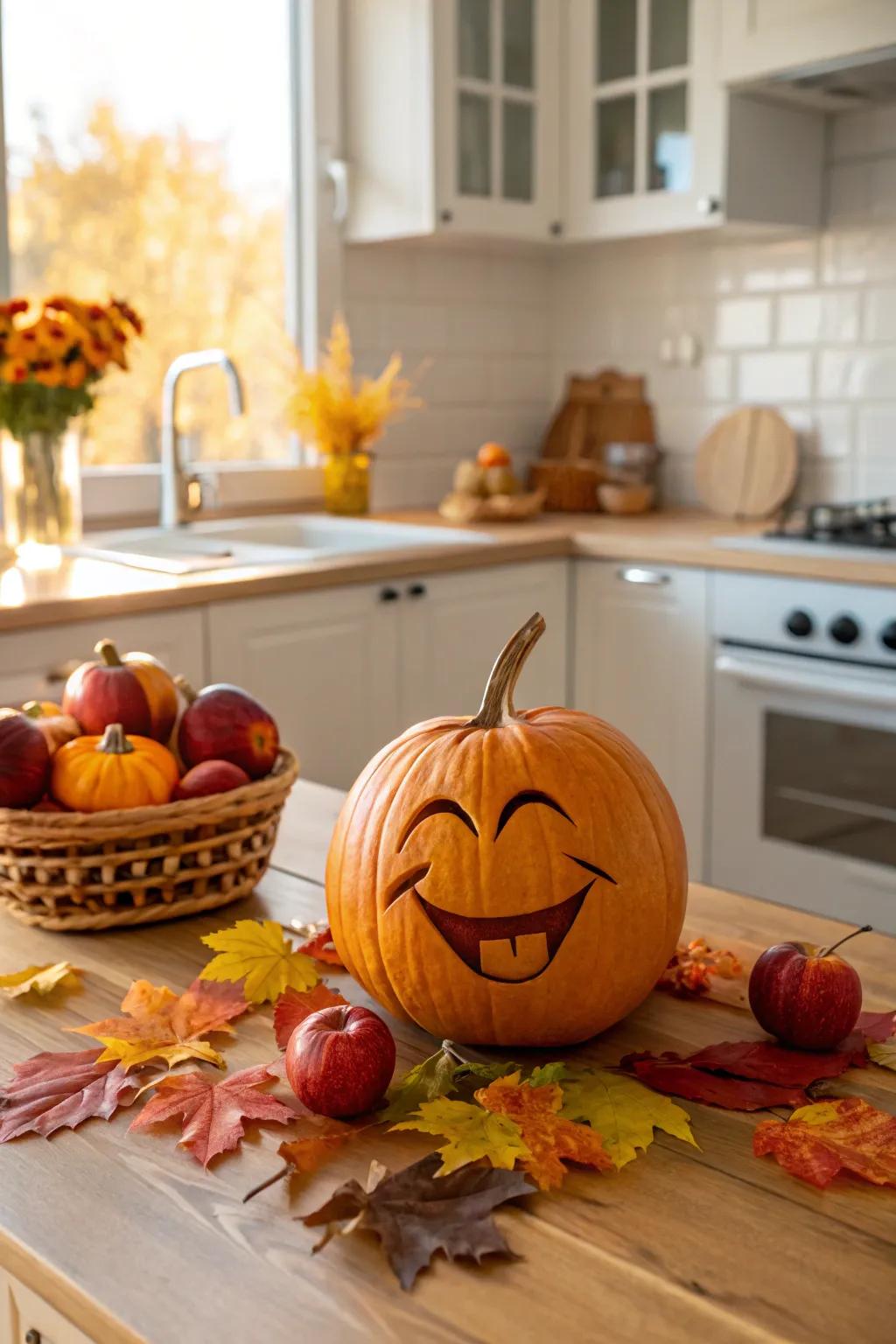 An expressive pictogram pumpkin delivering contemporary amusement to autumn.