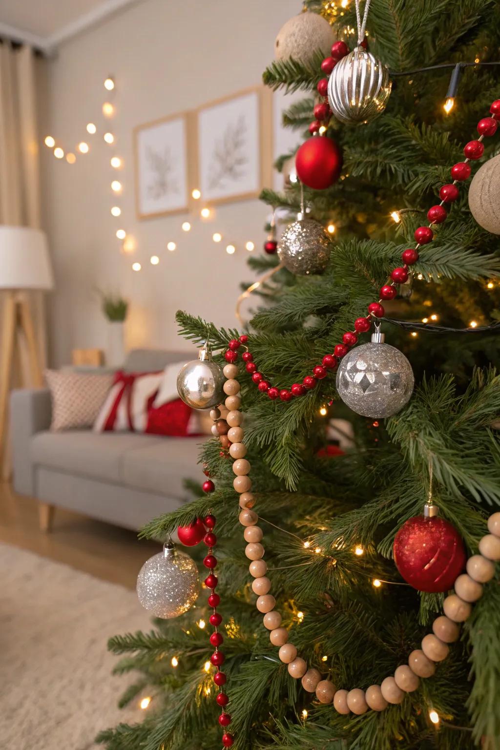 Your tree gains texture and depth from wooden beads.