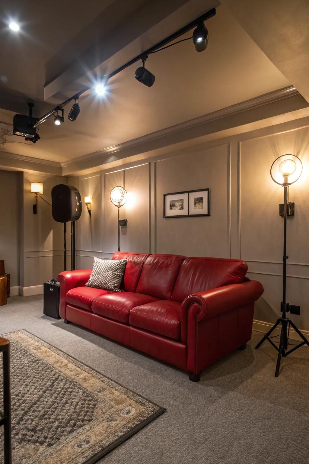 Radiance is crucial in setting the mood and spotlighting a crimson hide lounge.