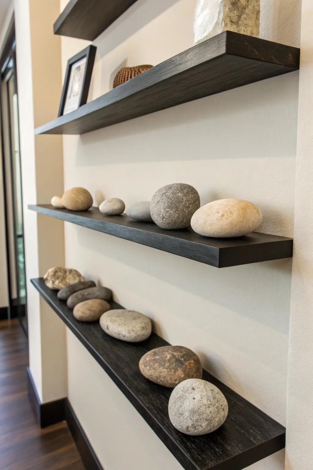 Levitating fixtures creating a streamlined stone display
