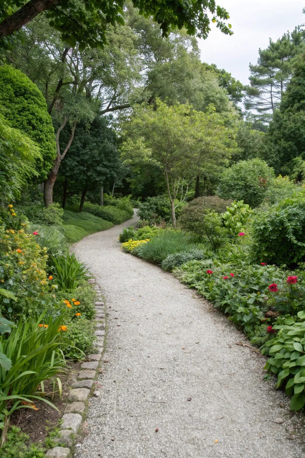 Gravel paths furnish a simple and charming walkway solution.