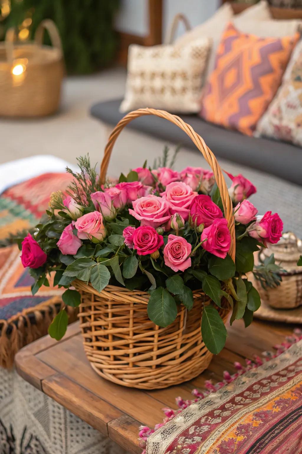 Free-Spirited Chic with Woven Holders and Roses
